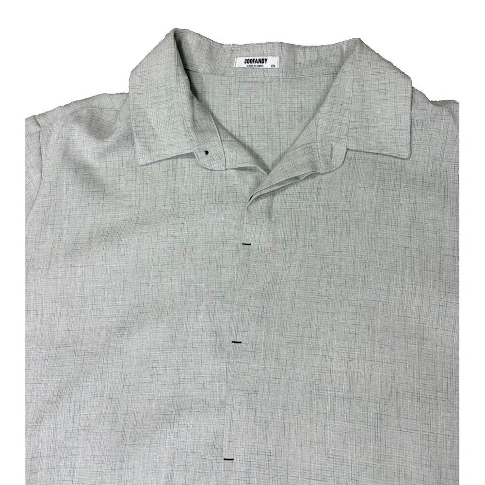 COOFANDY Men's Solid Rayon Linen Button-Up Shirt light green Short Sleeve 2xl